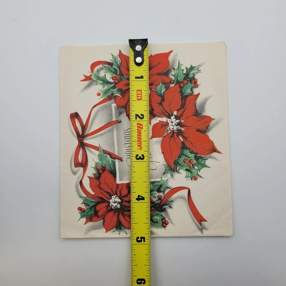 Vintage Christmas Greetings Card Poinsettia Flowers‎ Made in USA Joseph Anderson